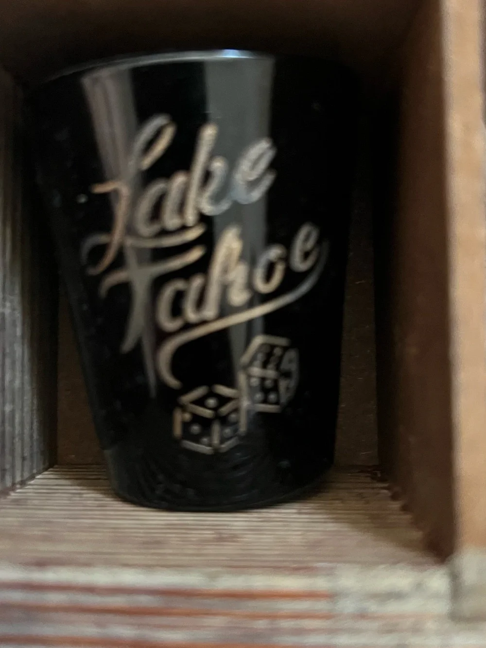Lake Tahoe Black Shot Glass with Dice Script